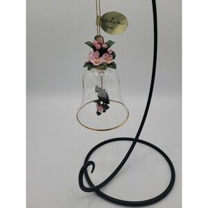 VTG Danbury Mint Tufted Titmouse With Sweet Crab Apple Glass Bell Ornament